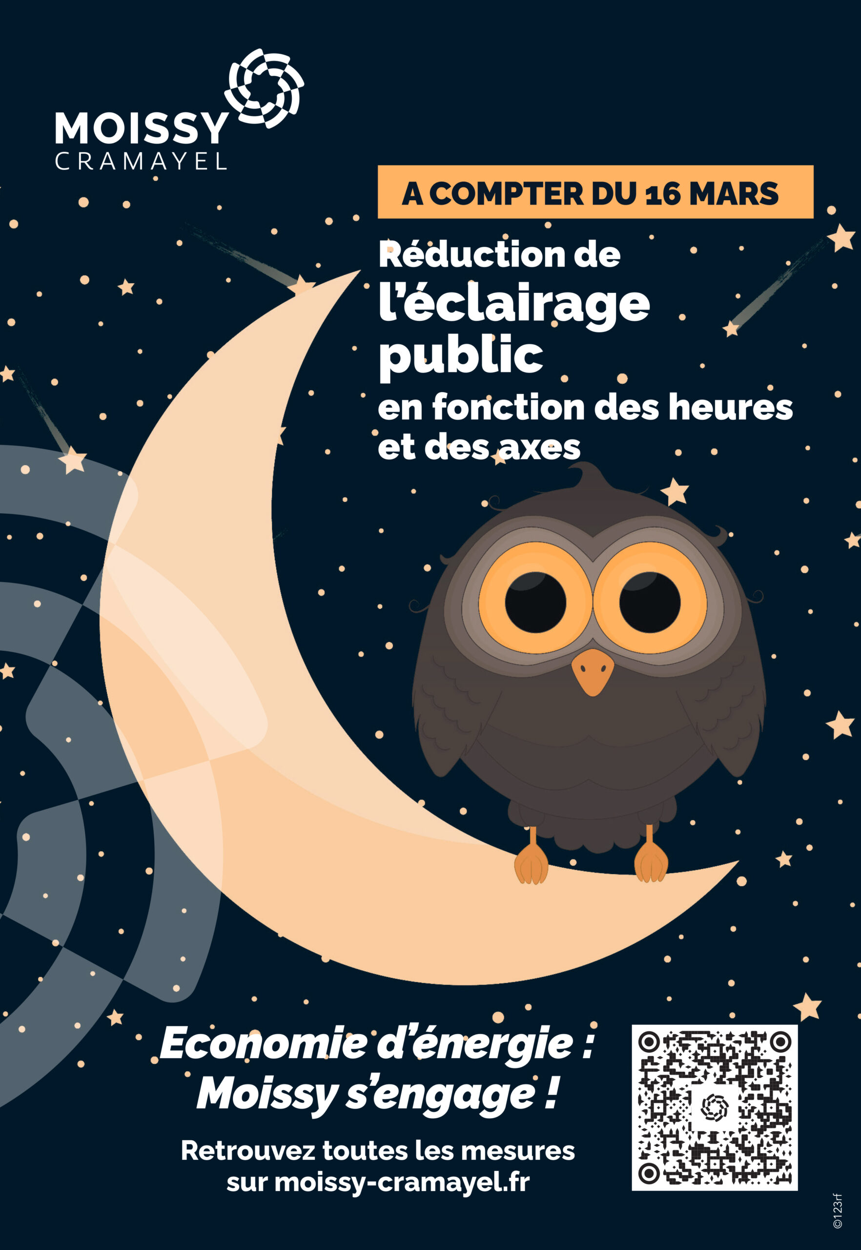 affiche avec le hibiu et lune annonçant la réduction de l'éclairage public