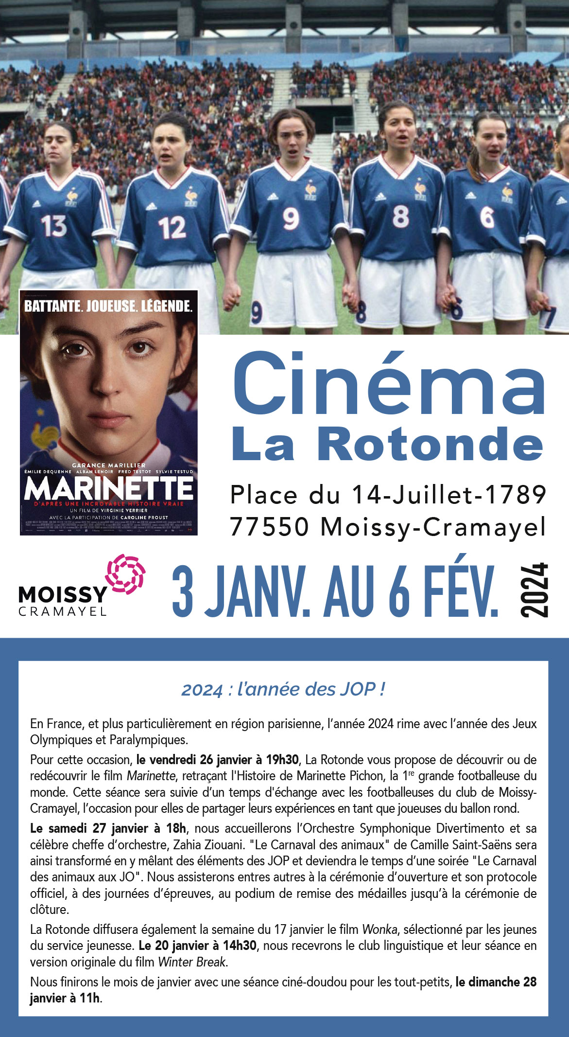 Programme cinéma de janvier 2024 Moissy Cramayel